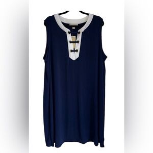Michael Kors -  Navy Dress with White and Gold Accents - Size Large